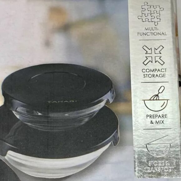 TAHARI Home Glass Nesting Prep Bowl Set Stackable 10-Pc Kitchen Cooking Baking - Picture 9 of 11